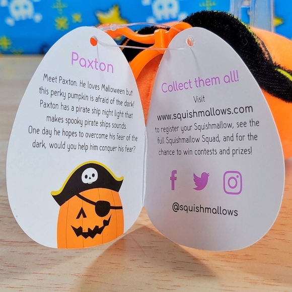 Squishmallow Paxton the Pirate Pumpkin 3.5" Clip Halloween Very HTF Plush NWT - Picture 9 of 10